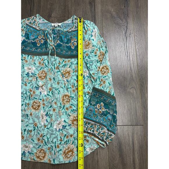 Umgee USA Women’s Small Boho Floral Peasant Blouse Top Long Sleeve Rayon - Picture 7 of 7